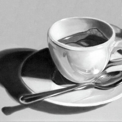 Kaffeetasse schwarz weiß Ölmalerei