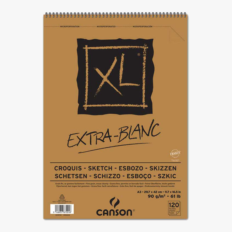 Canson 200001869 XL Extra Blanc Block fein 90 g/qm 50 Blatt pro BlockSpirale an der kurzen Seite 148 x 217 mm, 