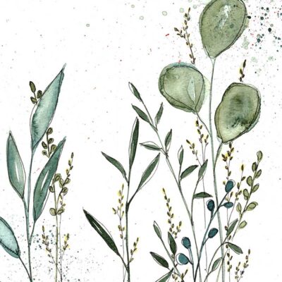 Gräser und Blumen in Aquarell gemalt