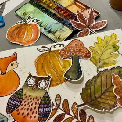 Aquarell basteln mit Kindern im Herbst
